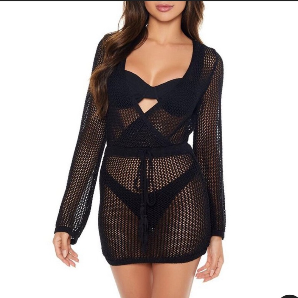 Black Crochet Swim Cover-Up Dress - Women Swim